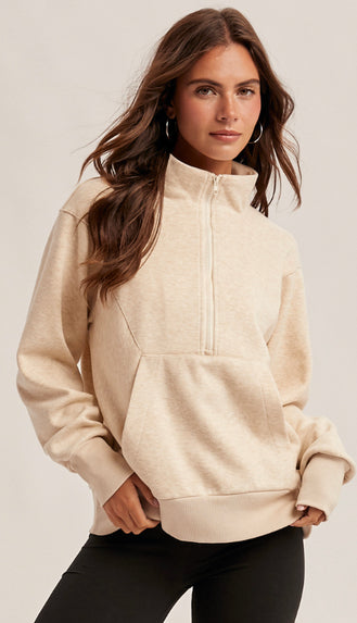 It's Lux Half Zip Up Wool Knit Sweatshirt- Ecru