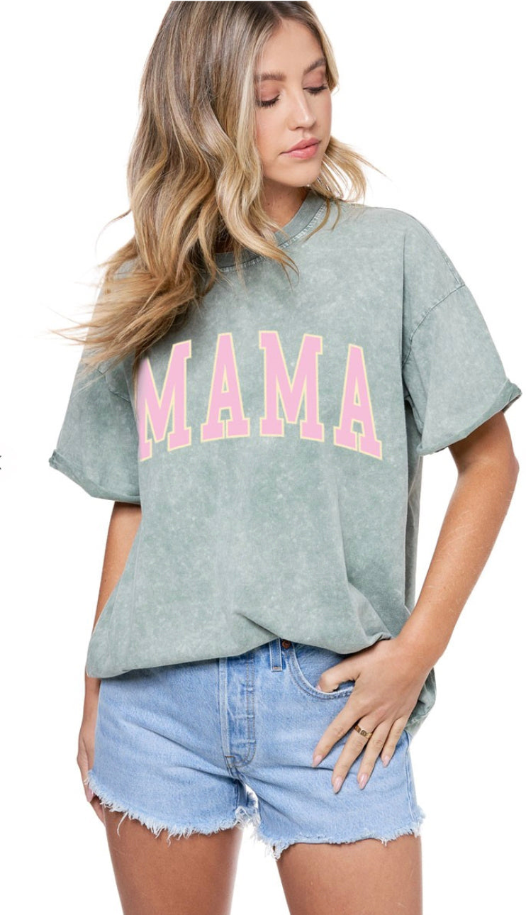 Mama Washed Graphic Tee- Green