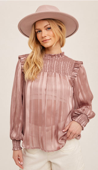 Christina Smocked Ruffle Blouse- Mauve