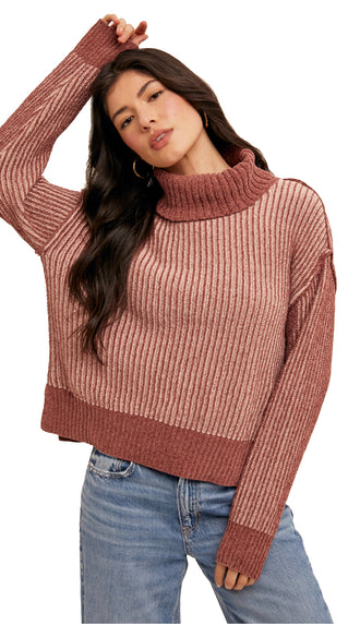 Ensley Two Tone Chenilee Sweater- Dark Mauve