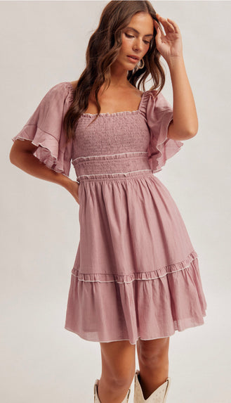 Aria Asymmetrical Ruffle Hem Mini Dress- Eggplant