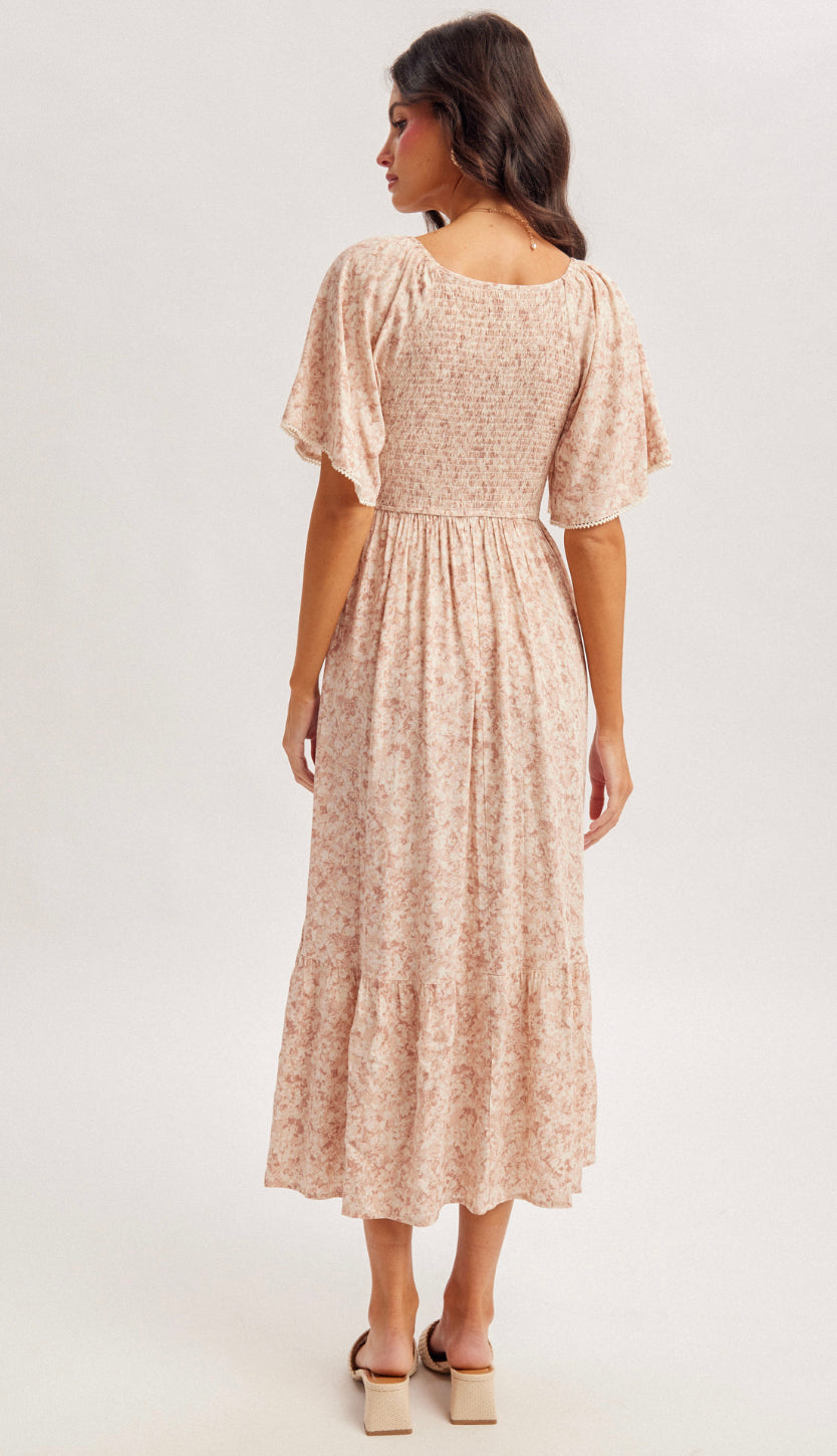 With Grace Flutter Sleeve Smocked Maxi Dress- Mauve With Grace Flutter Sleeve Smocked Maxi Dress- Mauve