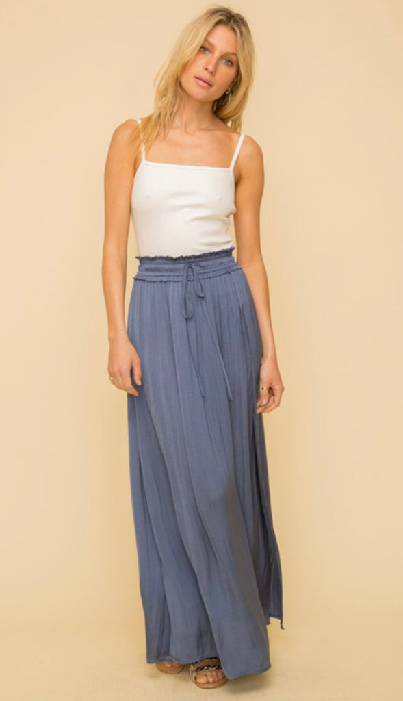 Laken Satin Split Hem Maxi Skirt- Blue