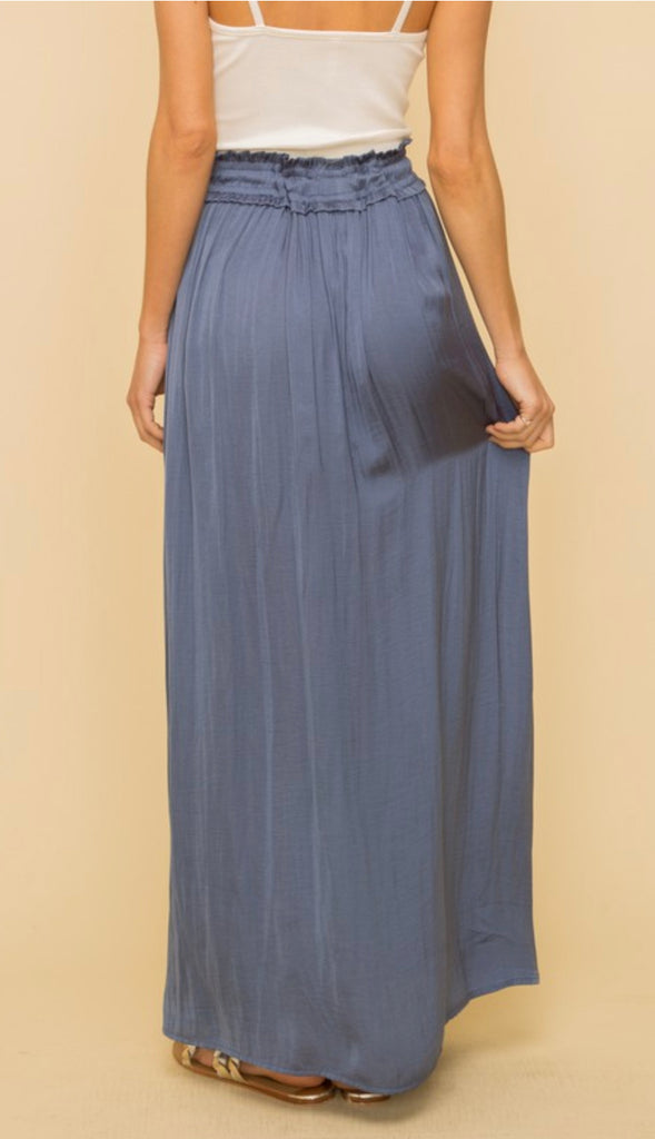 Laken Satin Split Hem Maxi Skirt- Blue