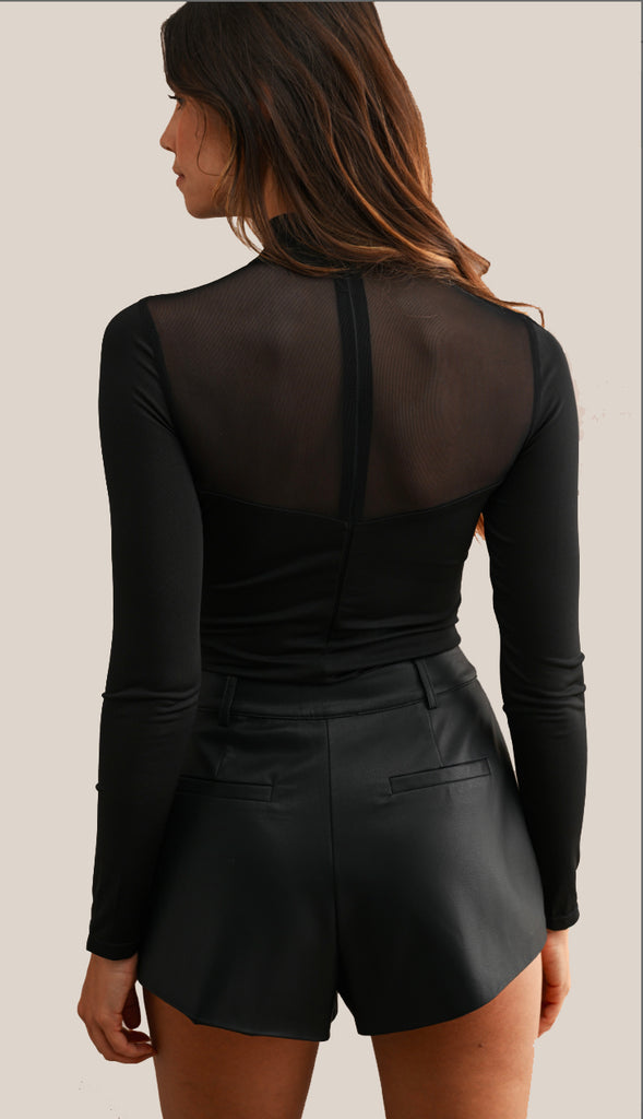 Are You Ready For It Mock Neck Mesh Bodysuit- Black