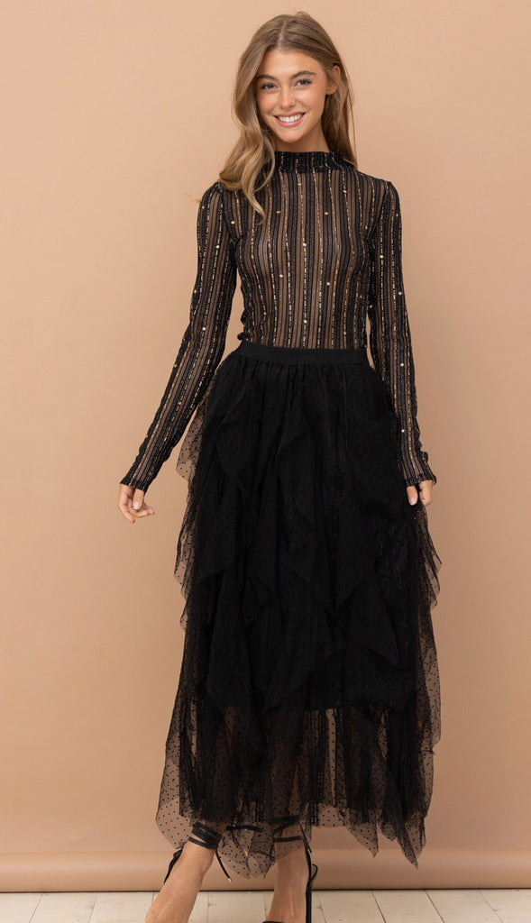 Metallic Mesh Top- Black