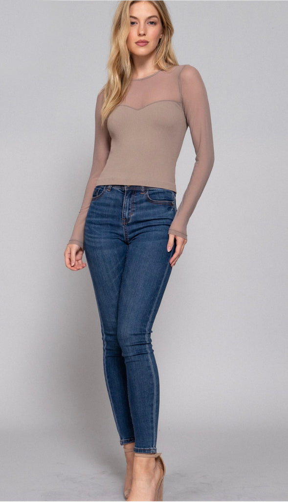 Night Out Mesh Seamless Top- Mushroom