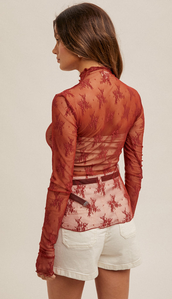 Get After It Mock Neck Lace Mesh Top- Pine