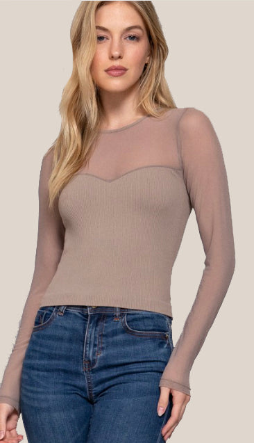 Night Out Mesh Seamless Top- Mushroom