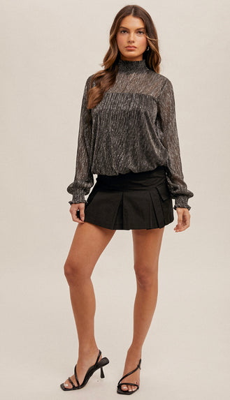 Eve Smocked Metallic Top- Black