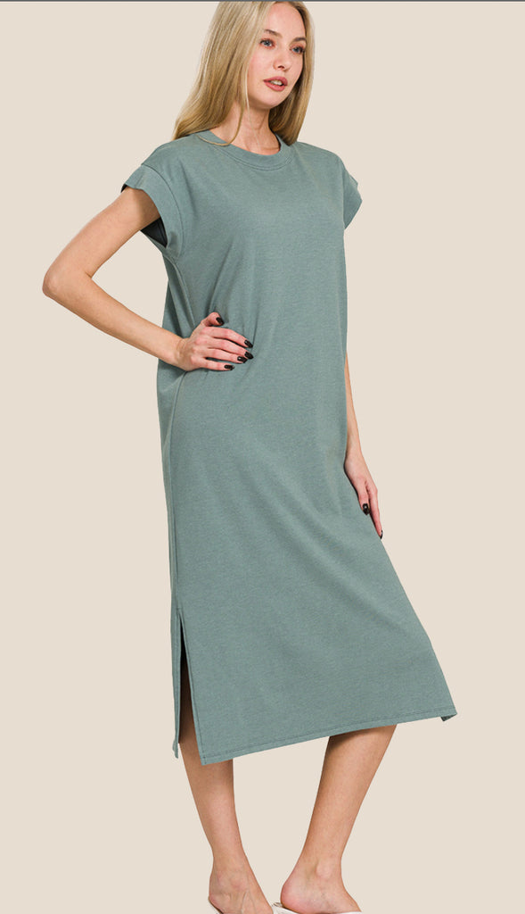 Comfort Is Key Short Sleeve Midi Dress- Black