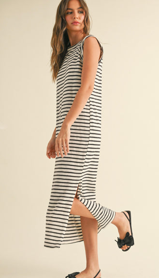 Everyday Ally Casual Stripe Midi Dress- Black