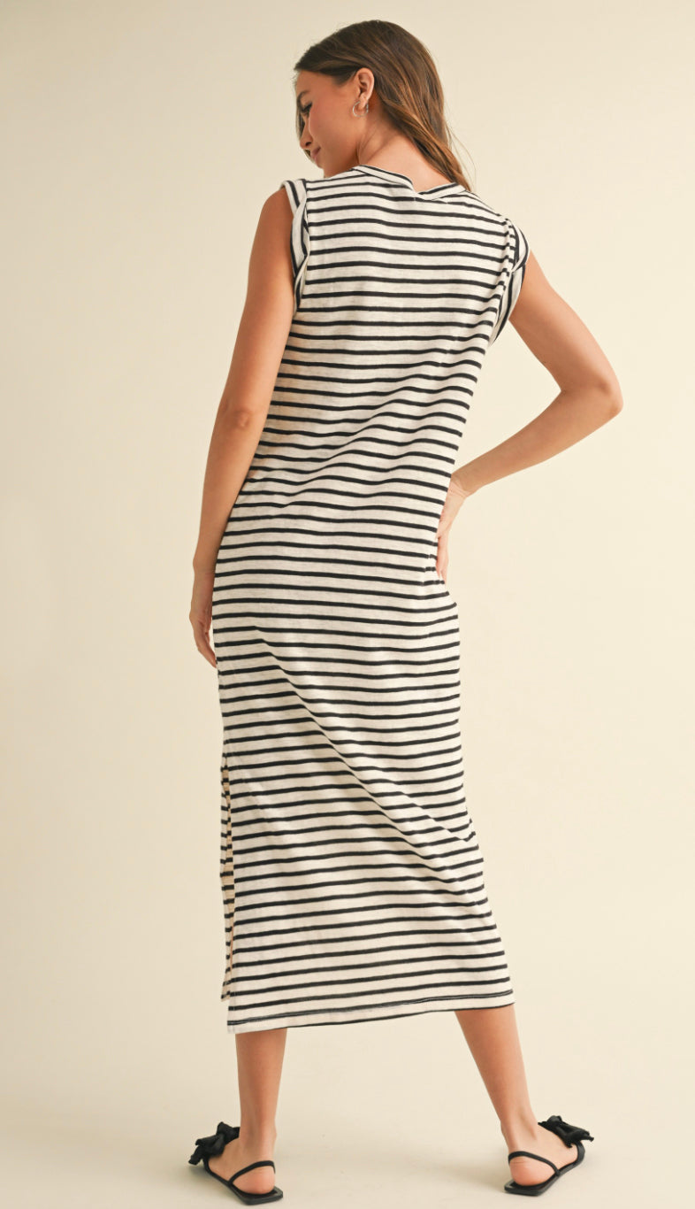 Everyday Ally Casual Stripe Midi Dress- Tan Everyday Ally Casual Stripe Midi Dress- Tan