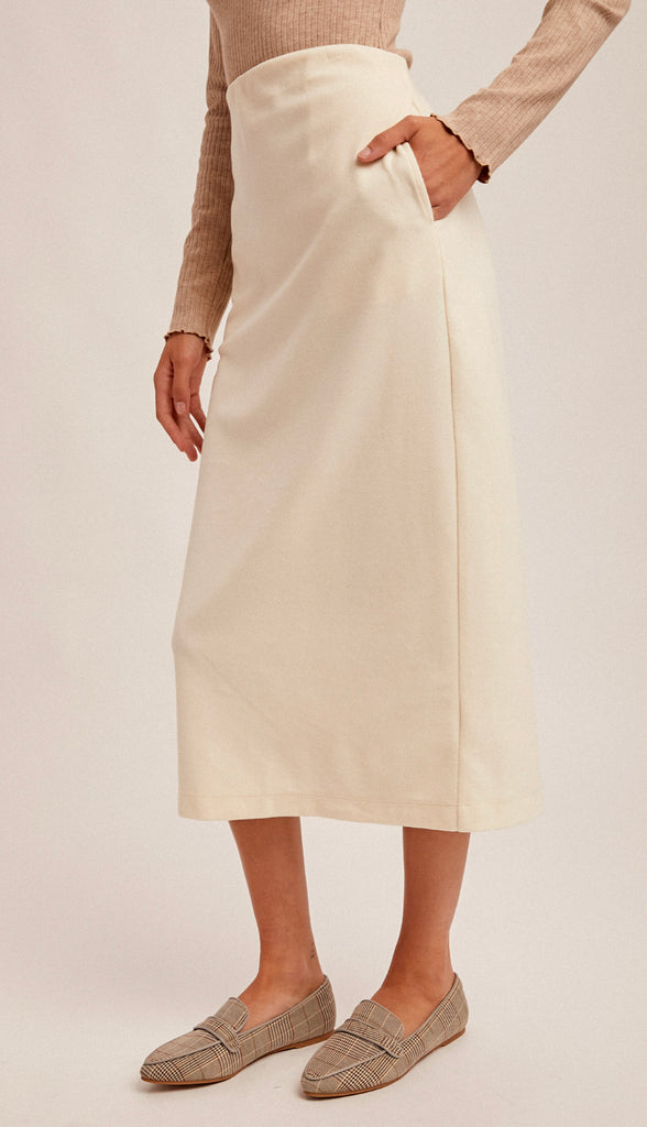 Picture Perfect Brush Textured Midi Skirt- Ivory