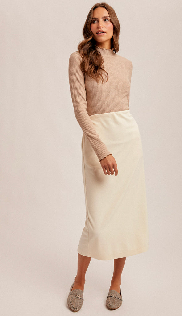 Picture Perfect Brush Textured Midi Skirt- Taupe