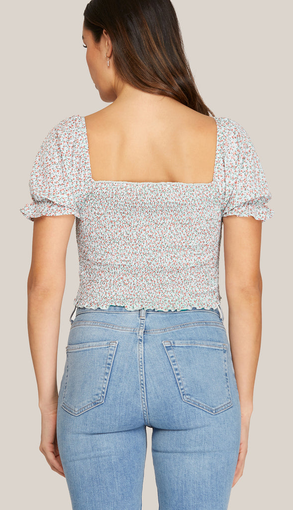 East Coast Puff Short Sleeve Smocked Top- Mint Blush