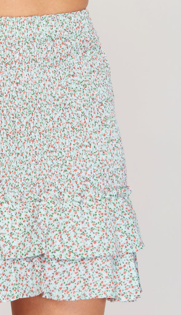 East Coast Smocked Mini Skirt- Mint Blush