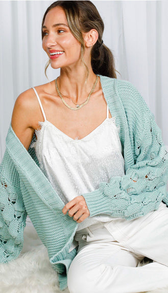 Andi Bubble Sleeves Cardigan- Mint