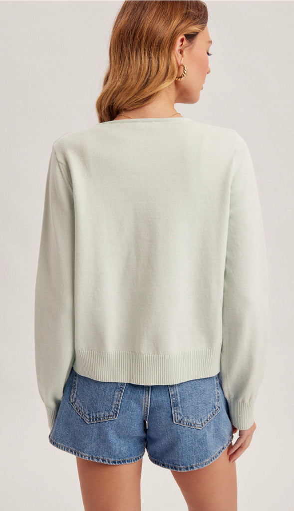 Misty Stripe Bow Sweater Cardigan- Mint