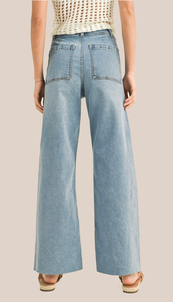 Miou Muse Straight Wide Leg Denim Pants- Denim