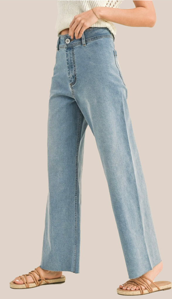 Miou Muse Straight Wide Leg Denim Pants- Denim