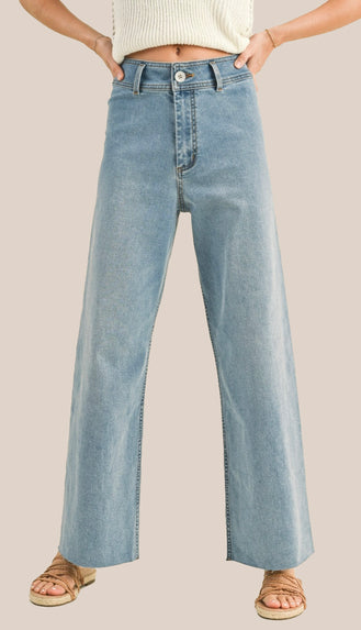 Miou Muse Straight Wide Leg Denim Pants- Denim