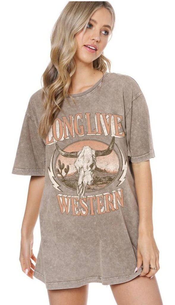 Long Live Western Oversized Graphic- Mocha