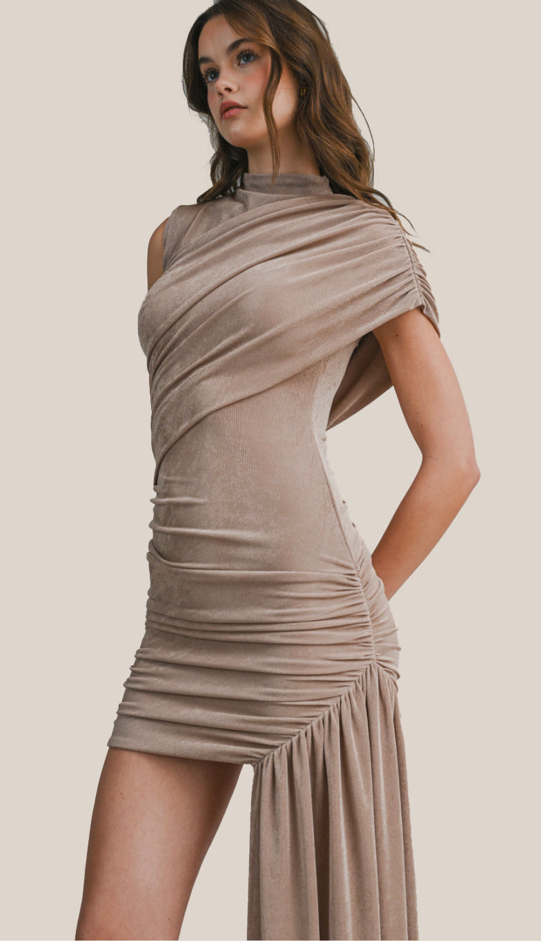one shoulder ruched dress Lime Braided One Shoulder Ruched Slit Open Back Maxi Dress Large