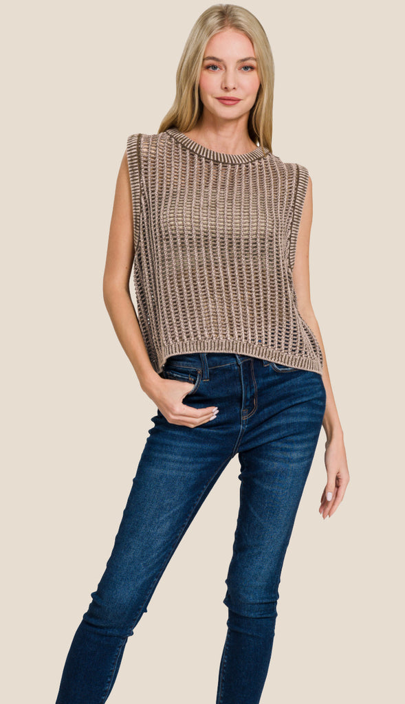 Fishnet Sweater Tank- Mocha