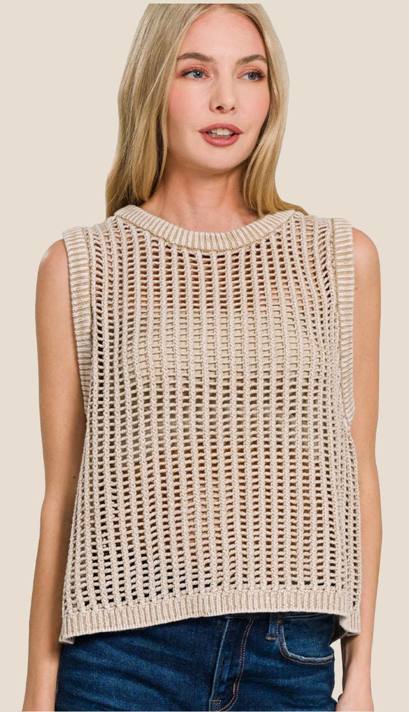 Fishnet Sweater Tank- Mocha