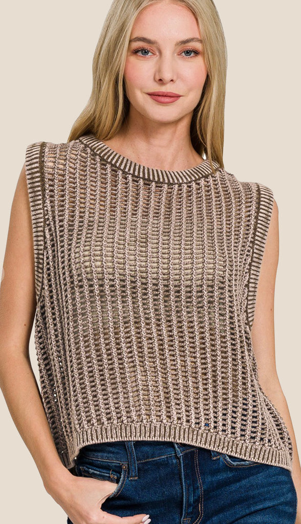 Fishnet Sweater Tank- Mocha