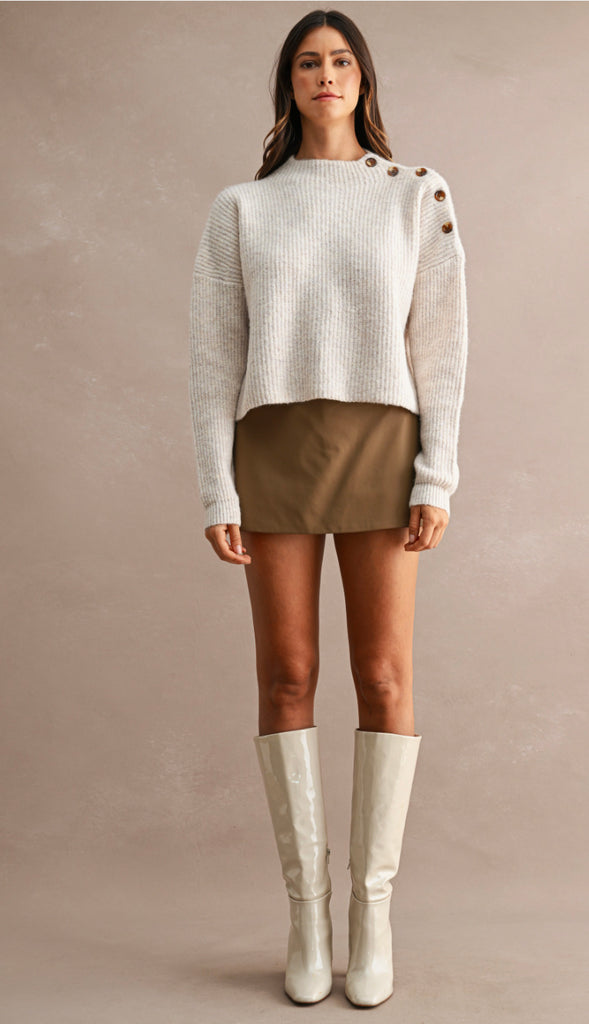 Faux Leather High Waist Mini Skirt-Mocha