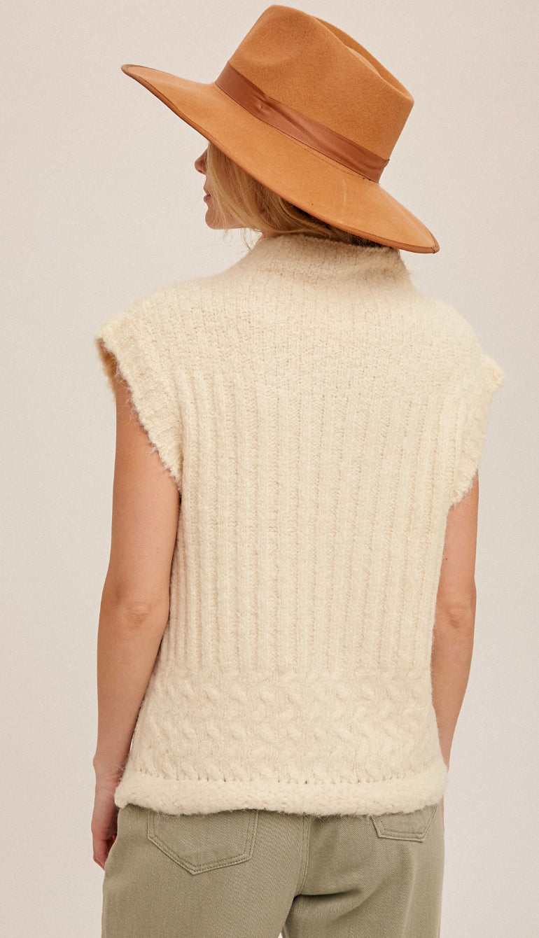 Can't Get Enough Turtle Neck Ribbed Vest - Cream