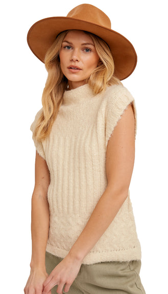 Can't Get Enough Turtle Neck Ribbed Vest - Cream