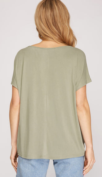 Lynnly Pleated Front Casual Top- Light Olive