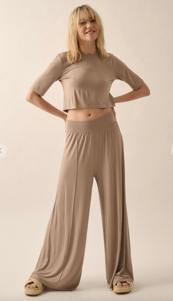 Lux Modal Wide Leg Pants- Stone