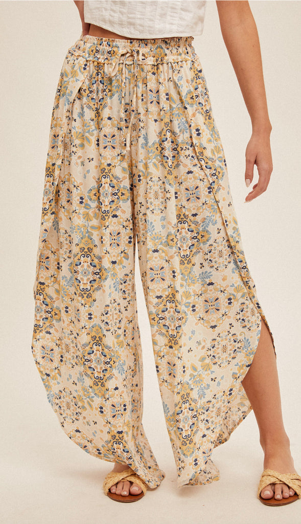 Mosaic Tulip Hem Pants- Taupe