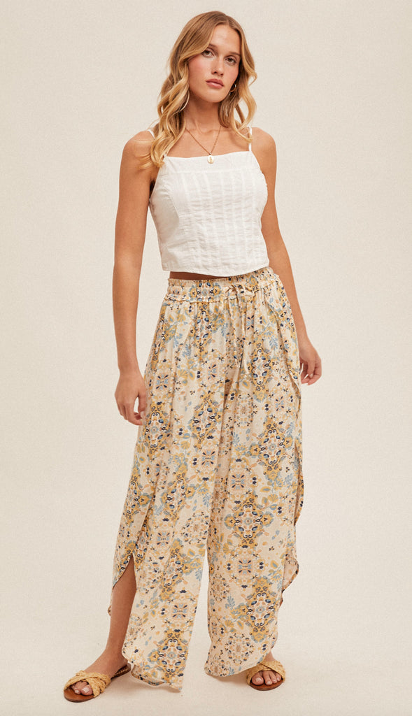 Mosaic Tulip Hem Pants- Taupe