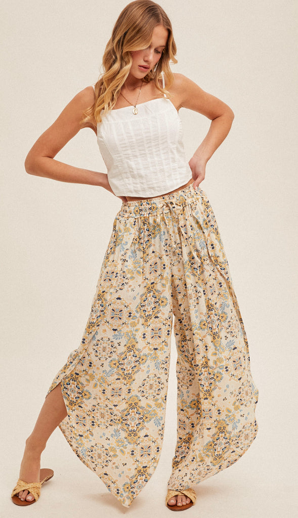 Mosaic Tulip Hem Pants- Taupe