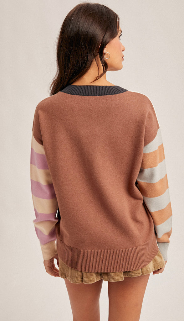 Whitney Color Block Stripe Sweater- Navy Multi