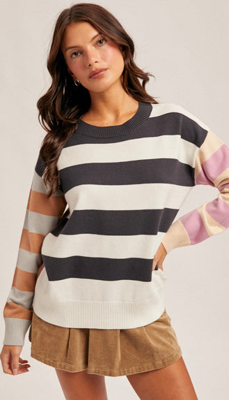 Whitney Color Block Stripe Sweater- Navy Multi