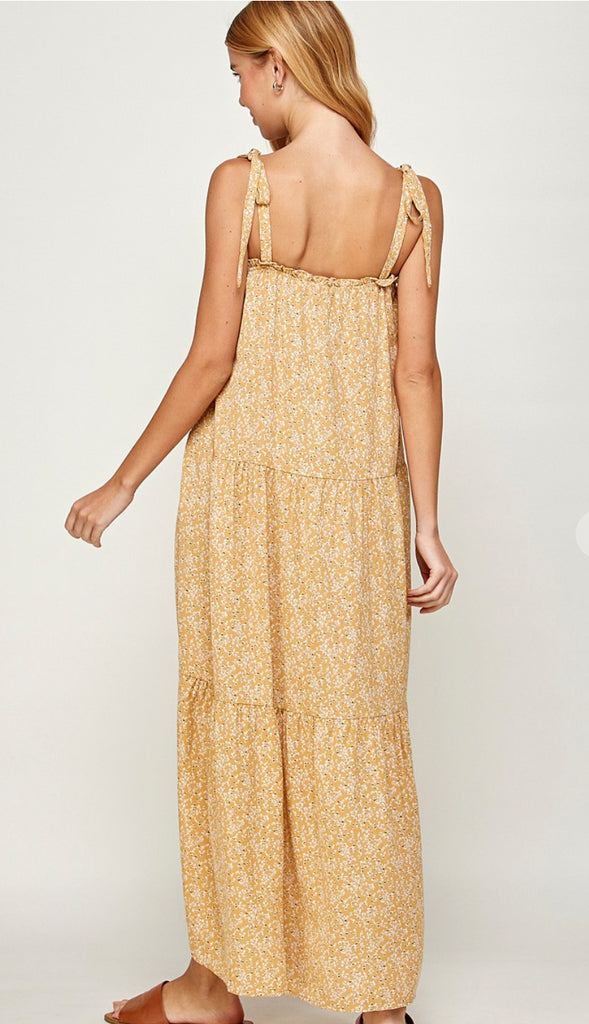 Juniper Floral Tie Shoulder Maxi Dress- Mustard