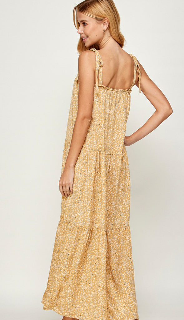 Juniper Floral Tie Shoulder Maxi Dress- Mustard