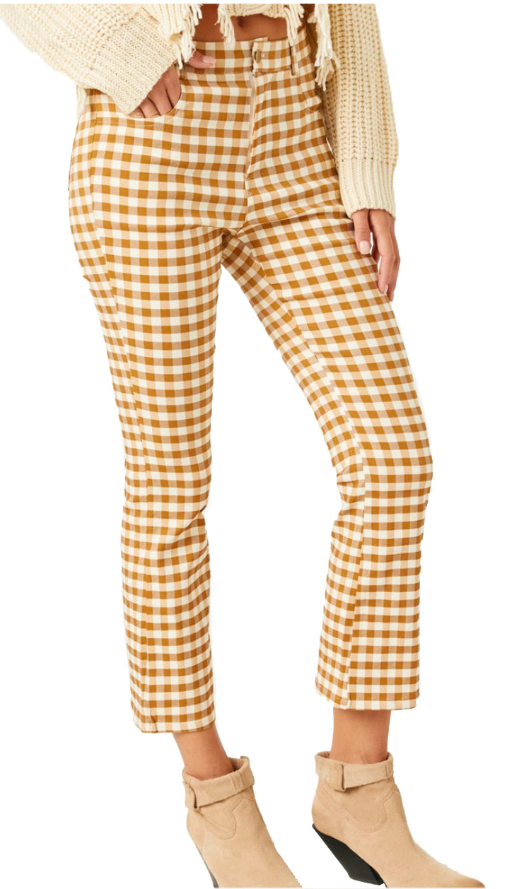Fall On Check Elastic Waist Checker Pants- Mustard