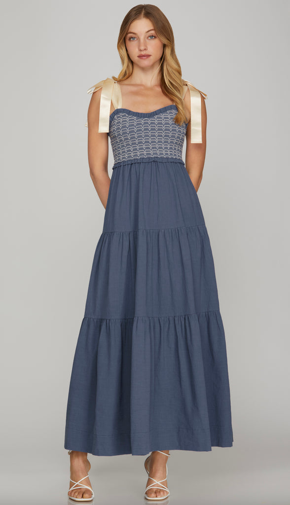 Becca Satin Tie Maxi Dress- Navy Blue