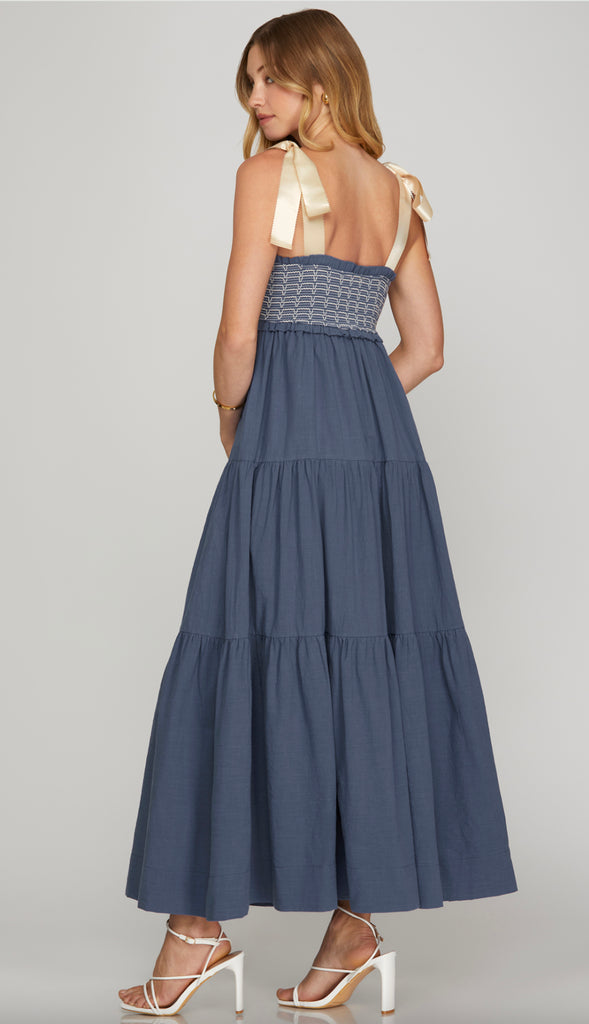 Becca Satin Tie Maxi Dress- Navy Blue
