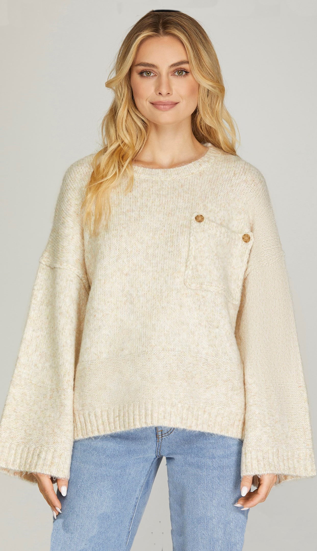 Nicely Neutral Pocket Sweater- Oatmeal