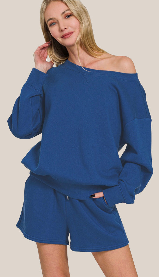 By The Campfire Fleece Sweatshirt & Shorts Set- Ruby