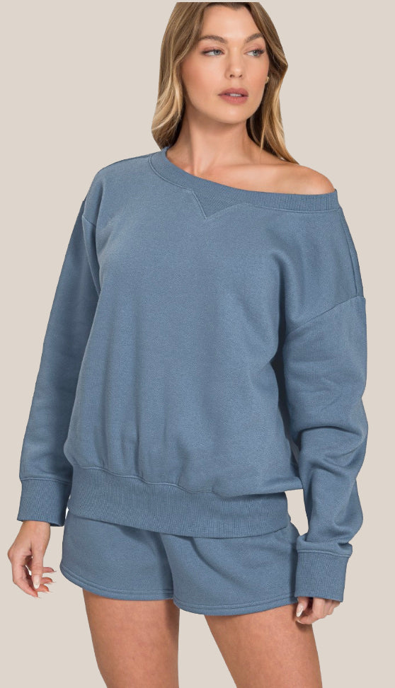 By The Campfire Fleece Sweatshirt & Shorts Set- Ruby