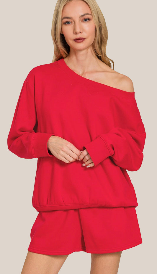 By The Campfire Sweatshirt & Shorts Set- Dusty Blue